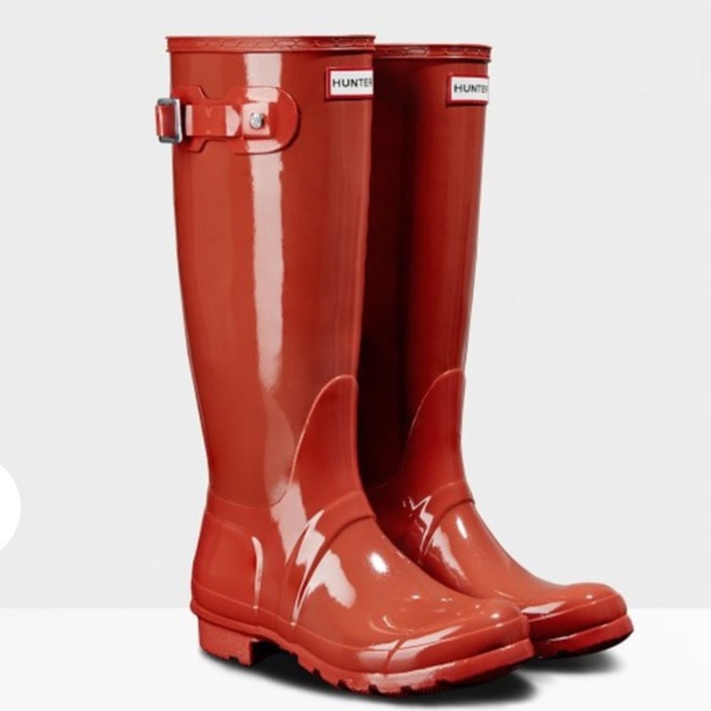 Hunters high gloss red siren tall rain boots 8 - Picture 1 of 15